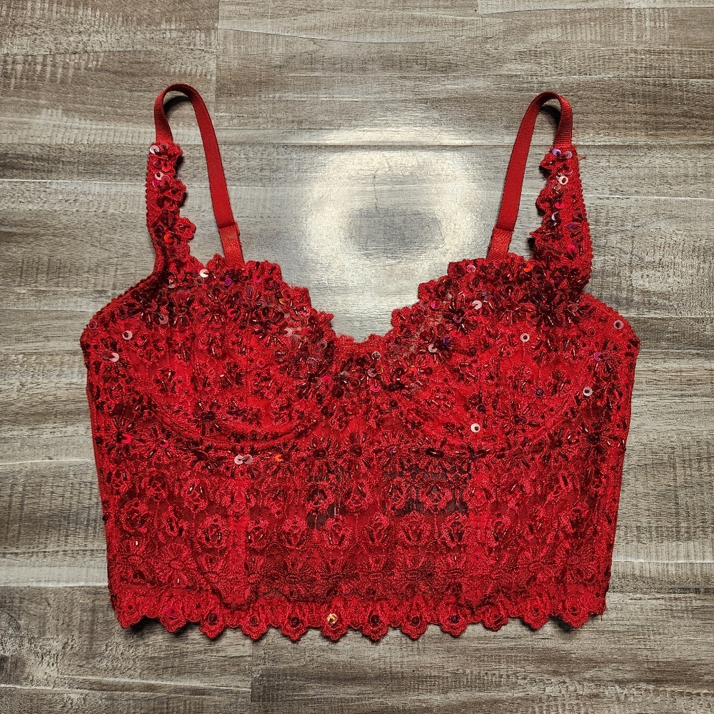 Bebe Vibrant Red Lace Crop Top